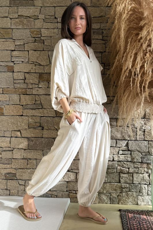 Basso Button Drape Batwing Shirt Calico